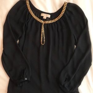 Michael Kors Gold Studded Sheer Black Blouse